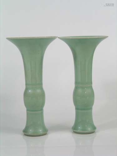 Pair Chinese celadon porcelain vases, Qianlong mark.