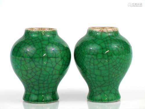 Pair Chinese apple green glazed porcelain miniature