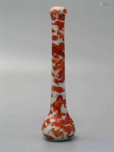 Chinese iron red porcelain brush handle, Qianlong mark.