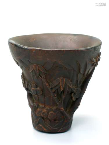Chinese carved wood libation cup.
