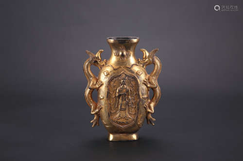 Chinese gilted bronze vase with dragon decoration.