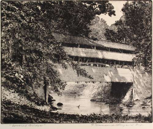 Covered Bridge, Etching by F. Townsend Morgan