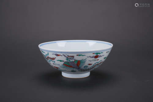 Chinese Doucai phoenix porcelain bowl, Chenghua mark.