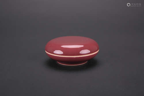 Chinese red glazed porcelain ink box, Kangxi mark.