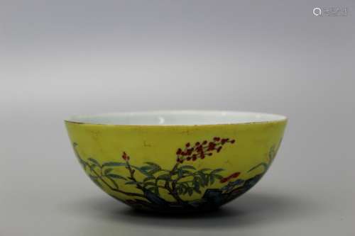 Chinese yellow glazed famille rose porcelain bowl,