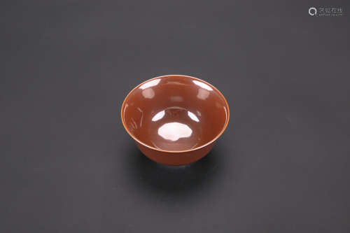 Chinese brown glazed porcelain cup, Kangxi mark.