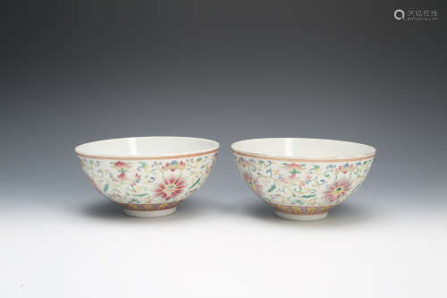 Pair Chinese famille rose porcelain bowls, Guangxu