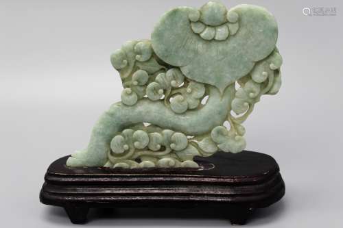 Chinese hardstone carving with wood stand.
