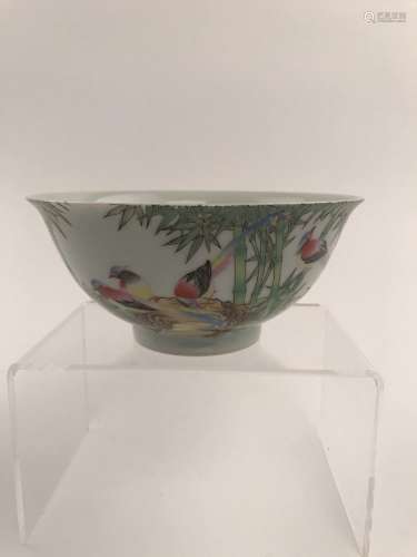 Chinese Enamel Bird Bowl with Yongzheng Mark