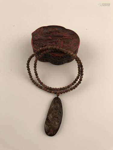 Fine Chengxian Wood Necklace with Cinnabar Box