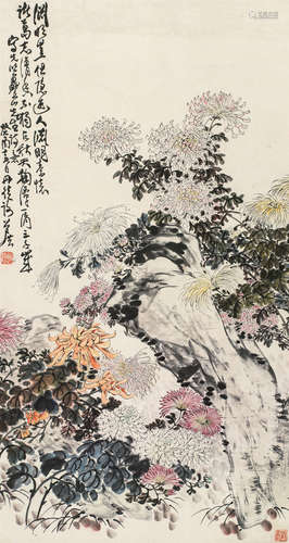 谢公展 菊花图 立轴 设色纸本