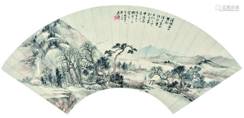 吴石仙 溪头春雨 纸本镜框