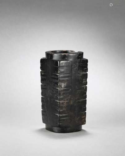 A rare black jade ritual vessel, cong