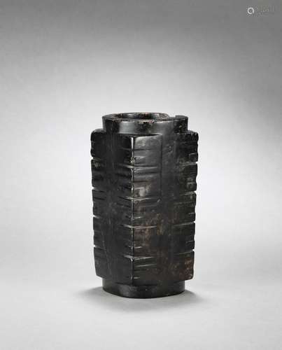 A rare black jade ritual vessel, cong