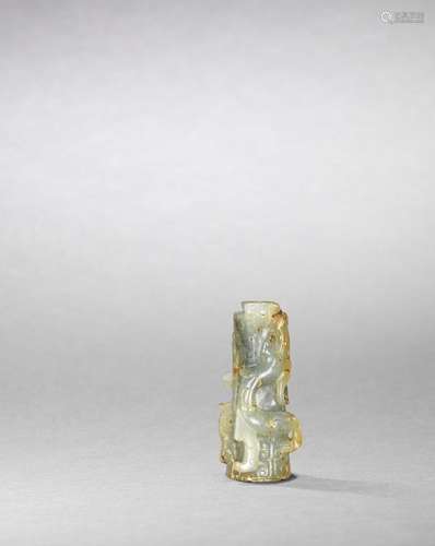 A rare pale green jade 'dragon and phoenix' tube ornament