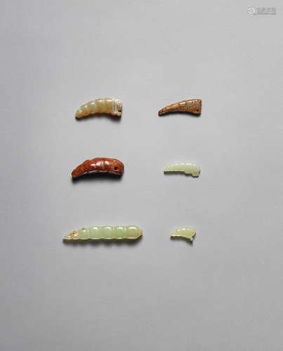 Six jade silkworm pendants