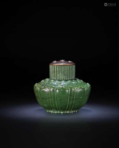 A rare Imperial and spinach-green jade 'lotus' bowl and cover