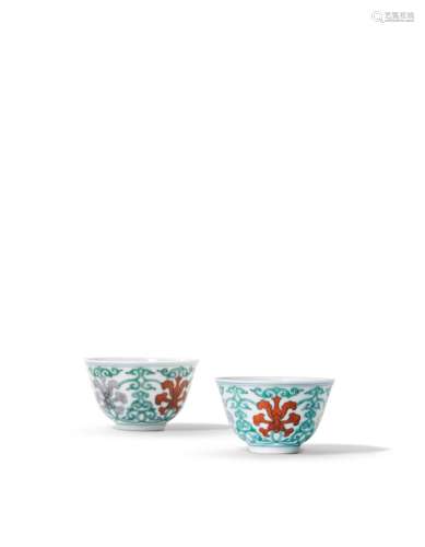 An exceedingly rare pair of Imperial Ming-style doucai 'baoxiang' cups