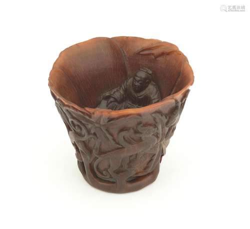 A very rare rhinoceros horn 'Zhang Qian' libation cup