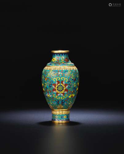 A rare Imperial gilt-bronze and cloisonné enamel 'lotus' vase