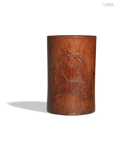 A fine bamboo 'Zhong Kui' brushpot, bitong