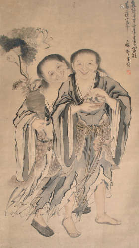 1687-1770 黄慎和合二仙设色纸本立轴