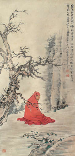 1882-1954 冯超然红衣罗汉设色纸本立轴