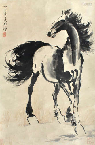 1895-1953 徐悲鸿骏马图设色纸本镜片