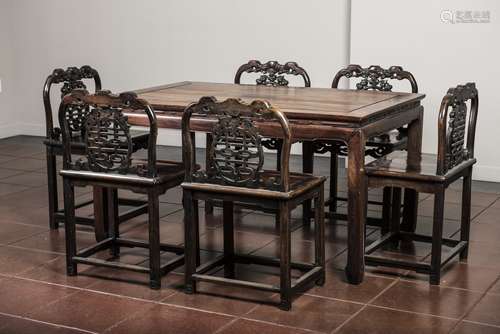 A SET OF SIX HONGMU CHAIRS AND A LONG TABLE