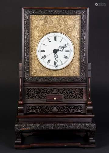 A REPUBLIC PERIOD CHINESE ROSEWOOD TABLE CLOCK