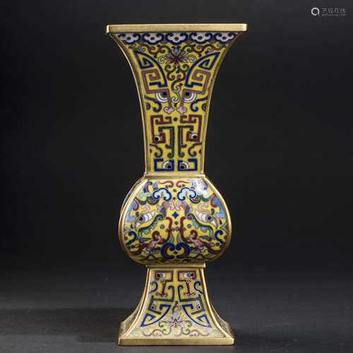 A GU-FORM CLOISONNE ENAMELED METAL VASE 