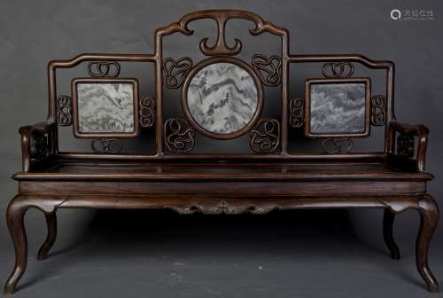 A MARBLE INLAID ROSEWOOD SETTEE