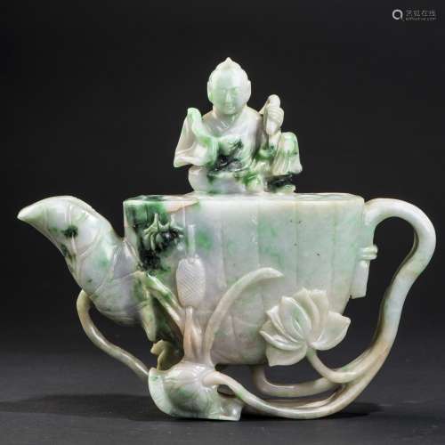 A JADEITE 'LOTUS POD' TEAPOT AND COVER