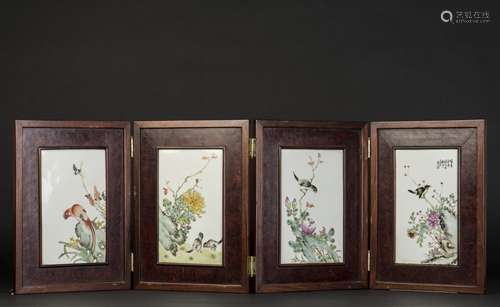 A SET OF FOUR FAMILLE ROSE PORCELAIN PLAQUE PANEL