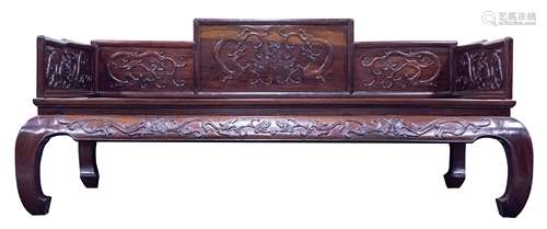 A LARGE ROSEWOOD LUOHAN BED WITH THREE-PANEL RAILING