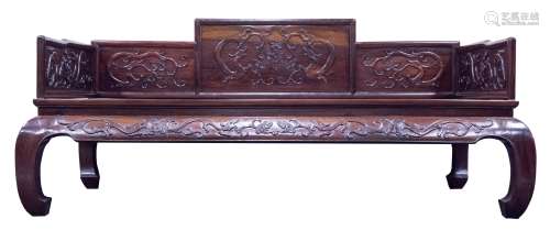 A LARGE ROSEWOOD LUOHAN BED WITH THREE-PANEL RAILING