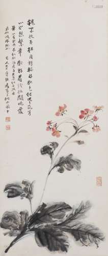 A HANGING SCROLL PAINTING OF FLORAL MOTIF