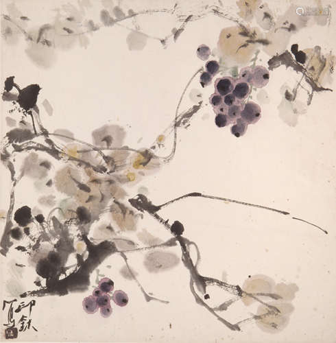 萧朗（1917-2010） 葡萄 设色纸本 镜心