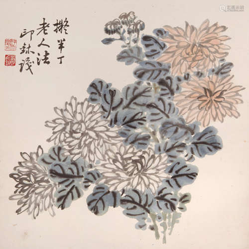 萧朗（1917-2010） 秋菊 设色纸本 镜心