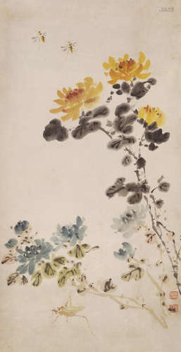 萧朗（1917-2010） 秋菊图 设色纸本 立轴