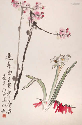 萧朗（1917-2010） 迎春曲 设色纸本 镜心