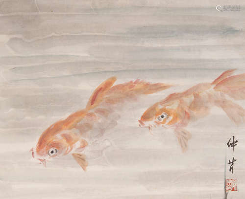 穆仲芹(1906-1990) 双鱼 设色纸本 镜心