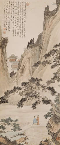 溥儒(1896-1963) 溪桥楼阁 设色纸本 立轴