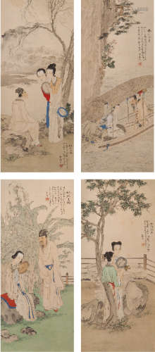 陈麐祥(1916-1977) 人物故事四屏 设色纸本 镜心