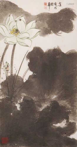 谢稚柳(1910-1997) 墨荷 设色纸本 镜心