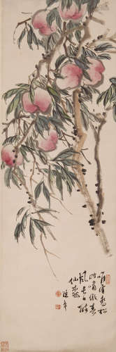 陈半丁（1876-1970） 寿桃 设色纸本 立轴