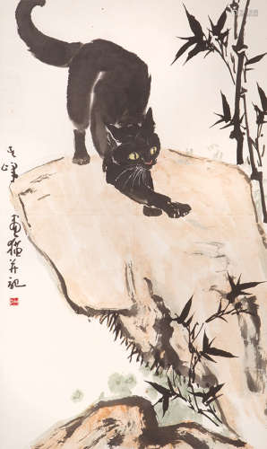 孙其峰（b.1920） 猫 设色纸本 镜心