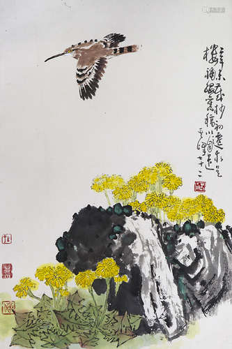 孙其峰（b.1920） 戴胜 设色纸本 镜心