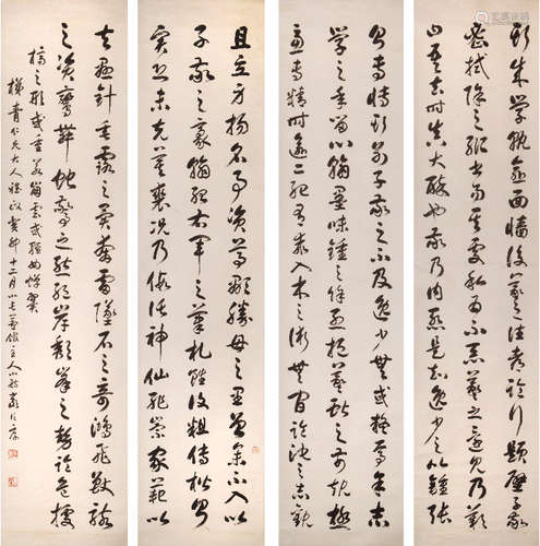 严筱舫（1838-1906） 书法四屏 水墨纸本 立轴