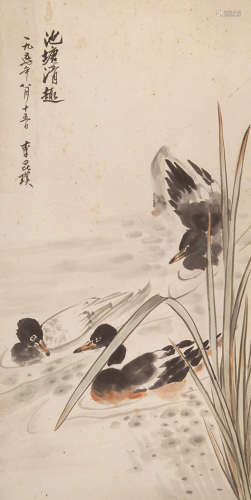 李昆璞(1909-1974) 池塘清趣 设色纸本 立轴